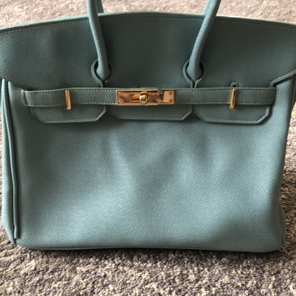 Mint green square bag birkin style latch